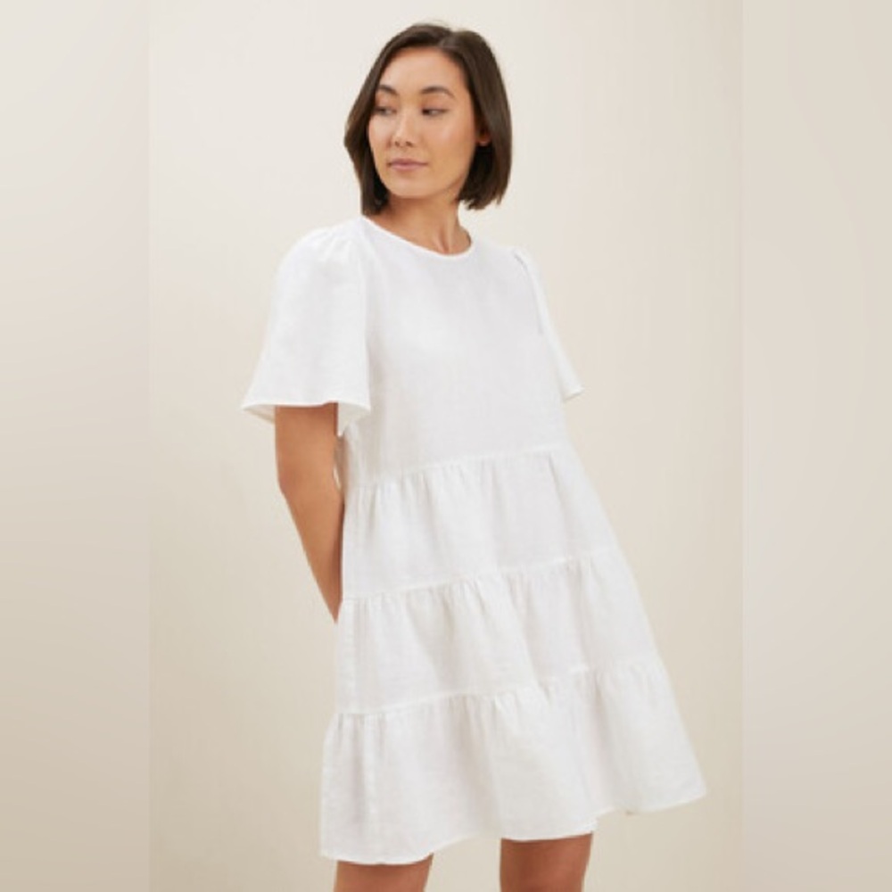 Seed Heritage Core Linen tiered Mini Dress Size 6 US White cottage core coastal